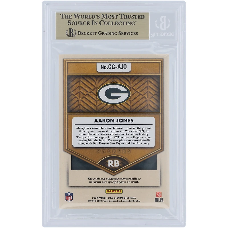 Aaron Jones Green Bay Packers 2022 Panini Gold Standard NFL Shield Relic #GG-AJO #1/1 BGS Authenticated 9.5 Card - 9.5,9,9.5,9.5 Subgrades