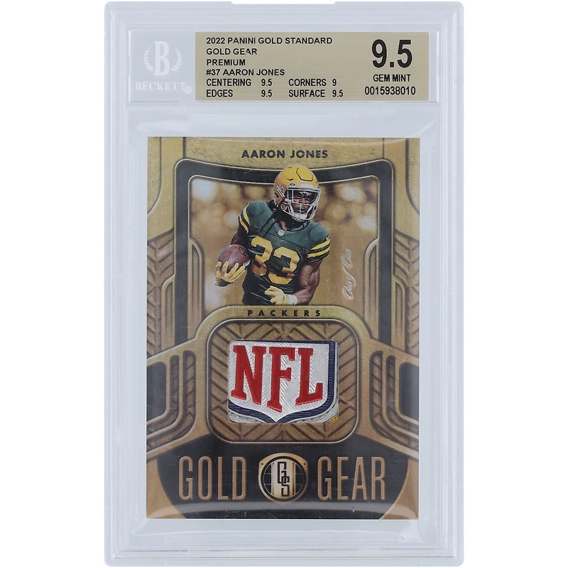 Carte authentifiée 9,5 BGS Panini Gold Standard NFL Shield Relic #GG-AJO #1/1 des Packers de Green Bay Aaron Jones 2022 - Sous-catégories 9,5, 9, 9,5, 9,5