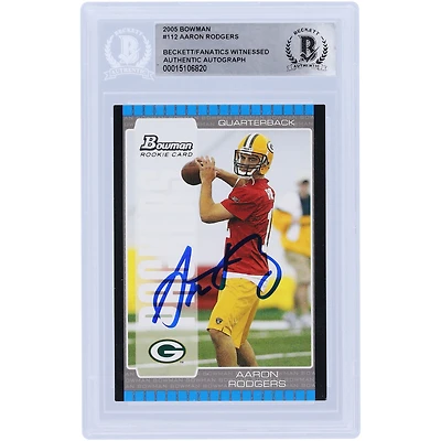 Aaron Rodgers Green Bay Packers Autographed 2005 Bowman #112 Beckett Fanatics Witnessed Authenticated Rookie Card