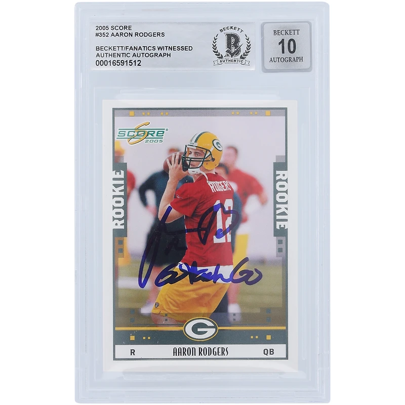 Aaron Rodgers Green Bay Packers Autographed 2005 Score #352 Beckett Fanatics Witnessed Authenticated 10 Rookie Card with "Go Pack Go" Inscription