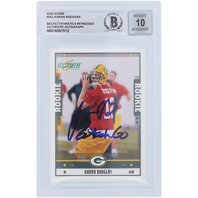 Carte de recrue numéro 10 authentifiée signée Aaron Rodgers des Green Bay Packers, Score #352 de 2005, avec l'inscription « Go Pack Go » et les fanatiques de Beckett