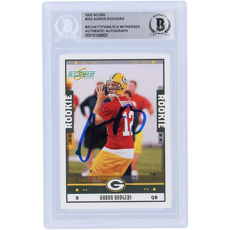 Carte de recrue authentifiée signée par Aaron Rodgers des Green Bay Packers, Score #352 de 2005, vue par les fanatiques de Beckett