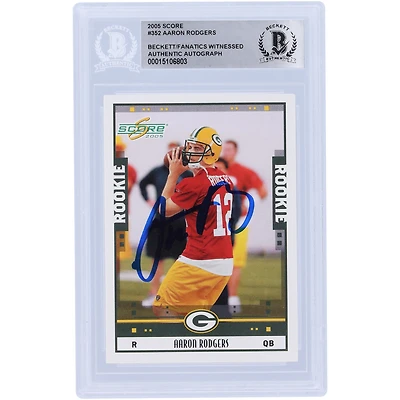 Aaron Rodgers Green Bay Packers Autographed 2005 Score #352 Beckett Fanatics Witnessed Authenticated Rookie Card