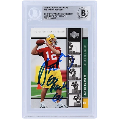 Aaron Rodgers Green Bay Packers Autographed 2005 Upper Deck Rookie Premiere #16 Beckett Fanatics Witnessed Authenticated Rookie Card with "Go Pack Go" Inscription