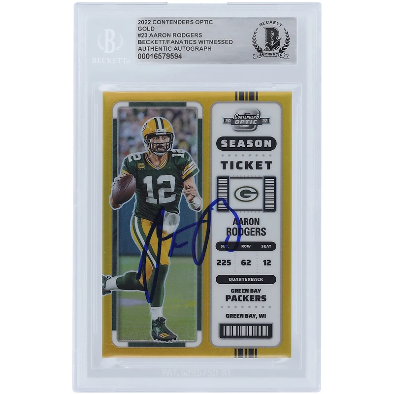 Aaron Rodgers Green Bay Packers Autographed 2022 Panini Contenders Optic Gold Prizm #23 #2/10 Beckett Fanatics Witnessed Authenticated Card