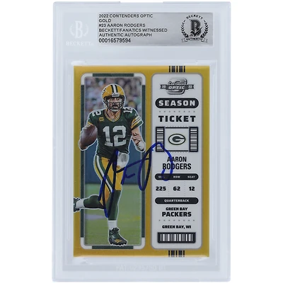 Aaron Rodgers Green Bay Packers Autographed 2022 Panini Contenders Optic Gold Prizm #23 #2/10 Beckett Fanatics Witnessed Authenticated Card