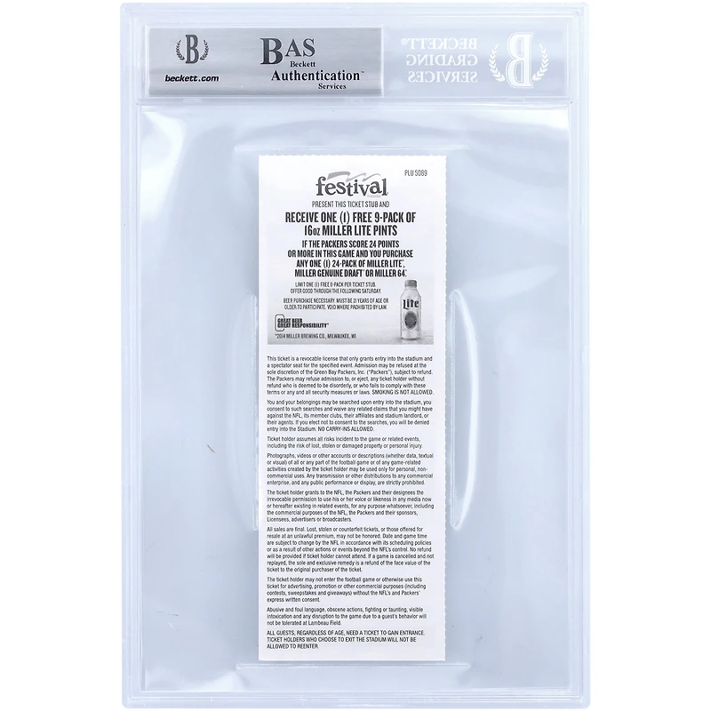 Aaron Rodgers Green Bay Packers Autographed Ticket from November 9 2014 with "6 1st Half TD'S" Inscription