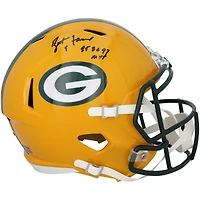 Casque réplique Riddell Speed ​​des Green Bay Packers, autographié par Brett Favre, avec inscription « MVP 95, 96, 97 ».