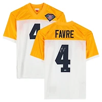 Maillot Mitchell & Ness Legacy 1994 autographié par Brett Favre (Green Bay Packers) avec inscription « HOF 16 ».