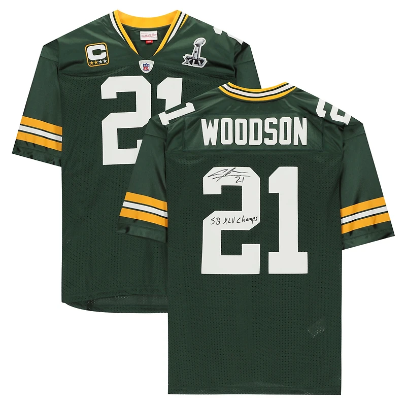 Charles Woodson Green Bay Packers Autographed Green Mitchell & Ness Super Bowl XLV Throwback Authentic Jersey with "SB XLV Champs" Inscription
