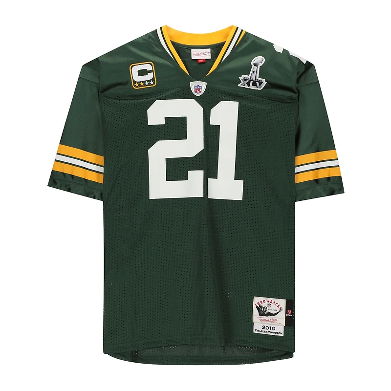 Maillot authentique dédicacé par Charles Woodson des Green Bay Packers Mitchell & Ness pour le Super Bowl XLV avec inscription « SB XLV Champs »