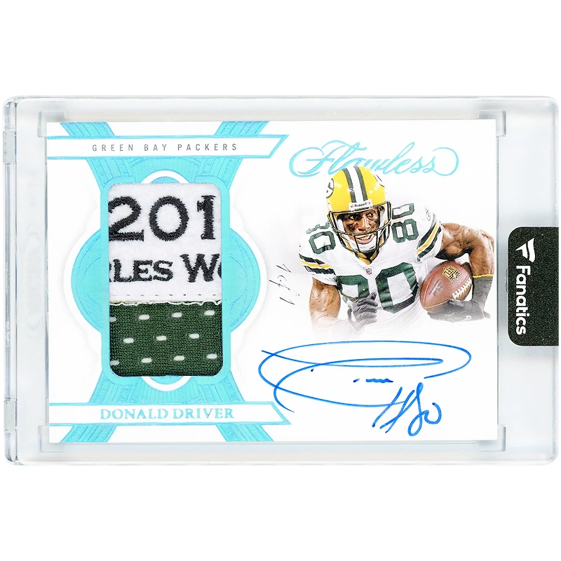 Carte Panini Flawless Platinum 2025 Charles Woodson Patch Tri-Color Relic autographiée par Donald Driver (Green Bay Packers) #PA-DDR #1/1