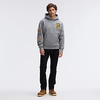 Fanatics Athletic Heather Gray Green Bay Packers IconicFleece Letterman Hoodie