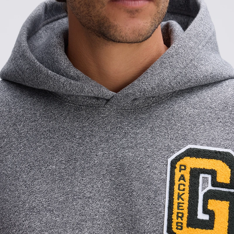 Fanatics Athletic Heather Gray Green Bay Packers IconicFleece Letterman Hoodie