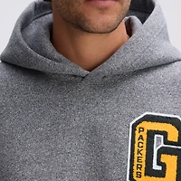 Fanatics Athletic Heather Gray Green Bay Packers IconicFleece Letterman Hoodie