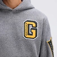Fanatics Athletic Heather Gray Green Bay Packers IconicFleece Letterman Hoodie