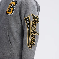 Fanatics Athletic Heather Gray Green Bay Packers IconicFleece Letterman Hoodie