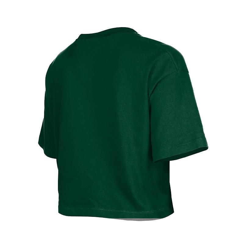 T-shirt boxy à paillettes vert New Era pour fille des Green Bay Packers