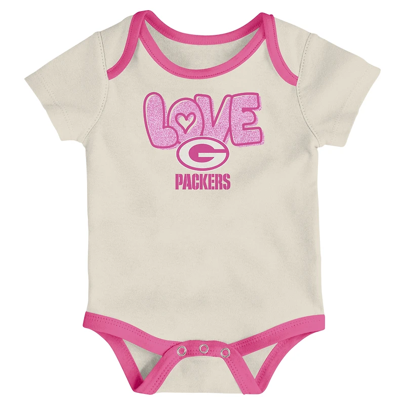 Girls Newborn & Infant White Green Bay Packers All The Love 2 Piece Bodysuit and Pants Set