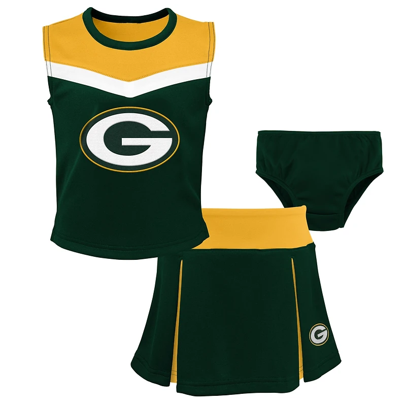 Ensemble deux pièces de pom-pom girl Spirit Green Bay Packers pour filles d'âge préscolaire avec bloomers