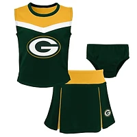 Ensemble deux pièces de pom-pom girl Spirit Green Bay Packers pour filles d'âge préscolaire avec bloomers