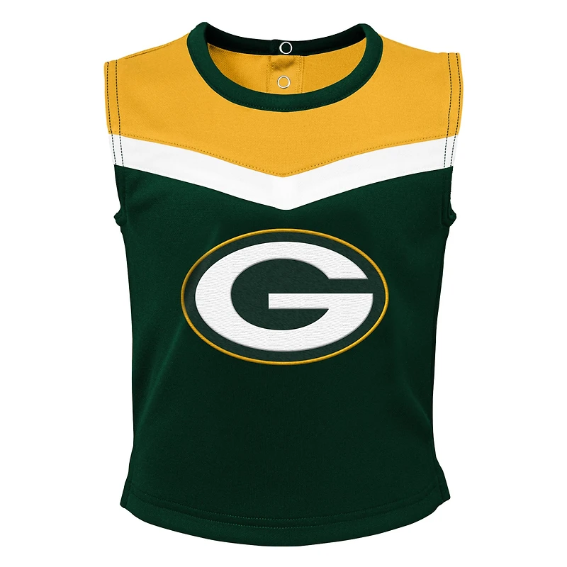 Girls Toddler Green Bay Packers Spirit Cheer Two-Piece Cheerleader Set with Bloomers