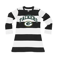 Girls Toddler Wes & Willy  Black/White Green Bay Packers Long Sleeve Rugby Tri-Blend Dress