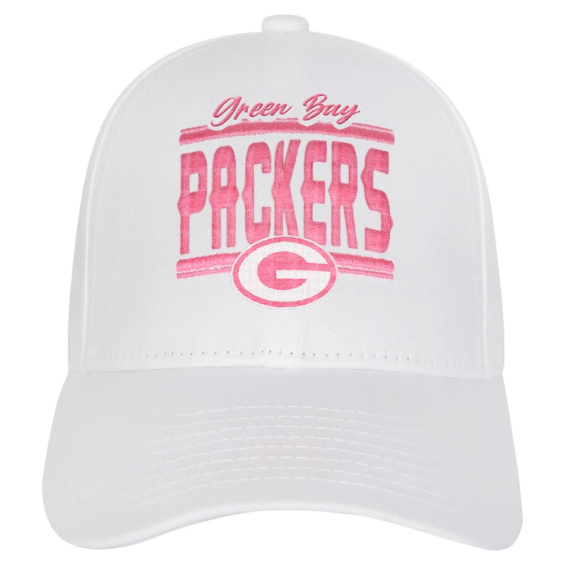 Casquette ajustable structurée entièrement blanche des Packers de Green Bay pour jeunes filles