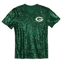 Maillot à paillettes col en V pour filles Jordan Love Green Bay Packers