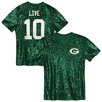 Maillot à paillettes col en V pour filles Jordan Love Green Bay Packers