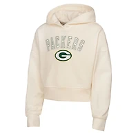 Girl's Youth Outerstuff Cream Green Bay Packers Oversized Blitz Cropped Pullover Hoodie