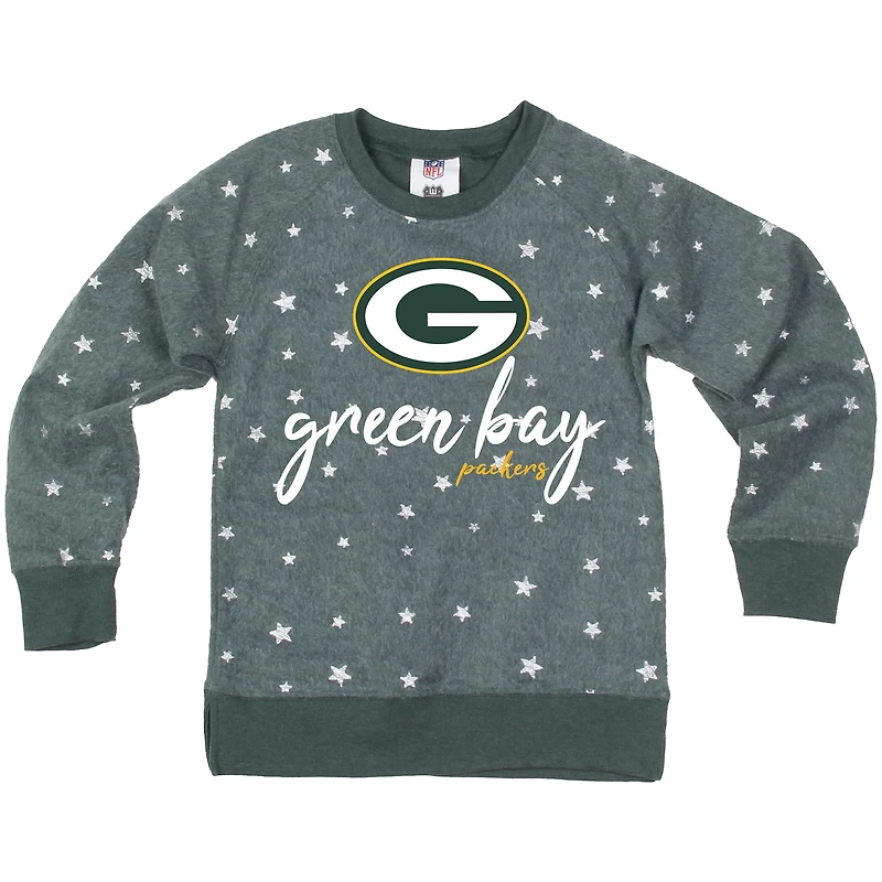 Girls Youth Wes & Willy  Green Bay Packers Shimmer Star Reverse Fleece Pullover Sweatshirt