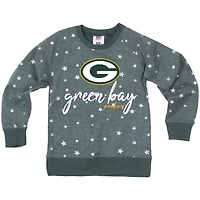 Girls Youth Wes & Willy  Green Bay Packers Shimmer Star Reverse Fleece Pullover Sweatshirt