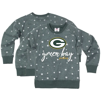 Girls Youth Wes & Willy  Green Bay Packers Shimmer Star Reverse Fleece Pullover Sweatshirt