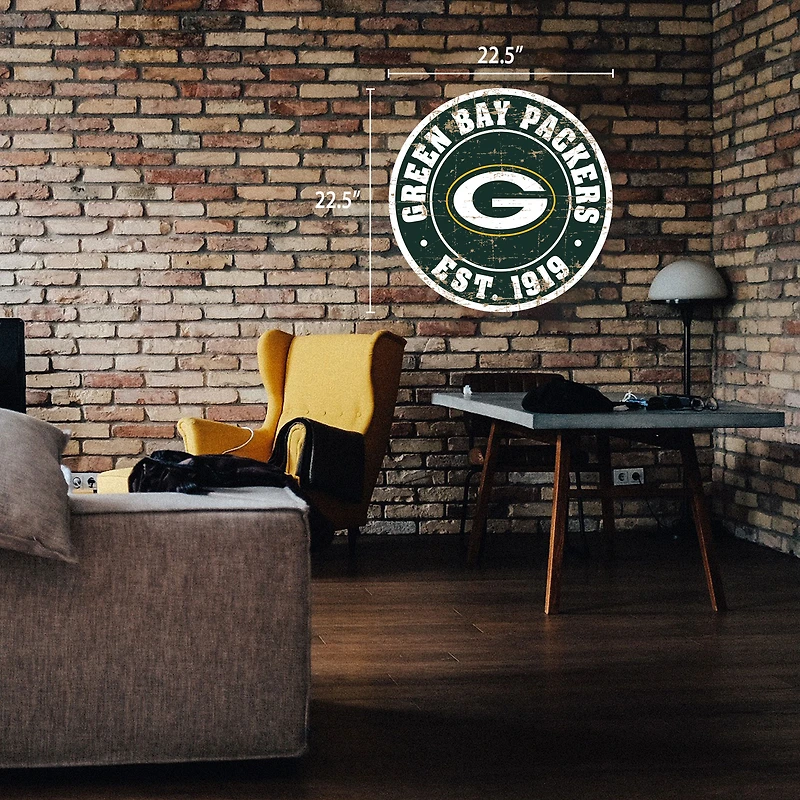 Green Bay Packers Enseigne murale à logo en détresse de 22 po