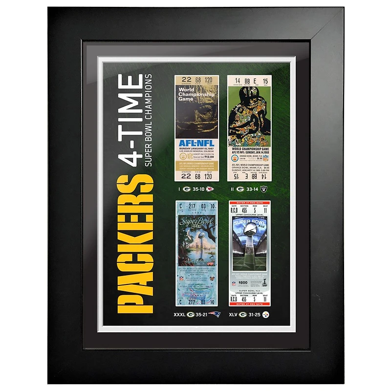 Green Bay Packers 4-Time Super Bowl Champions Billet 12'' x 16'' pour l'histoire encadrée