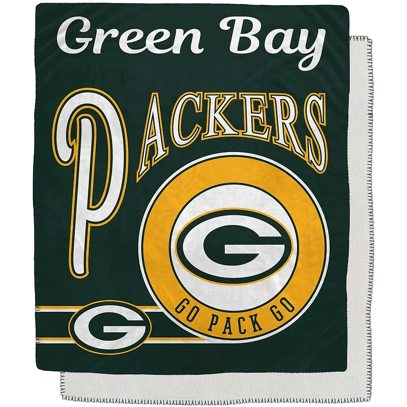 Couverture Sherpa en flanelle polaire avec emblème rétro des Packers de Green Bay, 50 po x 60 po