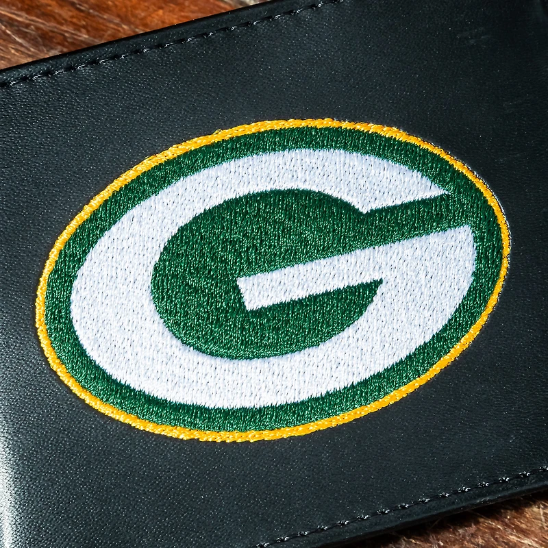 Portefeuille à deux volets brodé en cuir synthétique des Packers de Green Bay