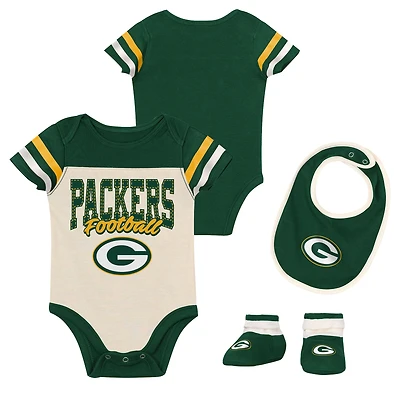 Ensemble trois pièces pour bébé et nouveau-né Outerstuff Green Bay Packers Up One : body, bavoir chaussons