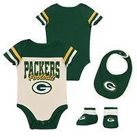 Ensemble trois pièces pour bébé et nouveau-né Outerstuff Green Bay Packers Up One : body, bavoir chaussons