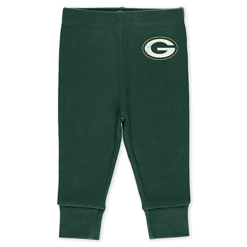 Infant & Newborn WEAR by Erin Andrews Green Bay Packers Three-Piece Turn Me Around Bodysuits Pant Set