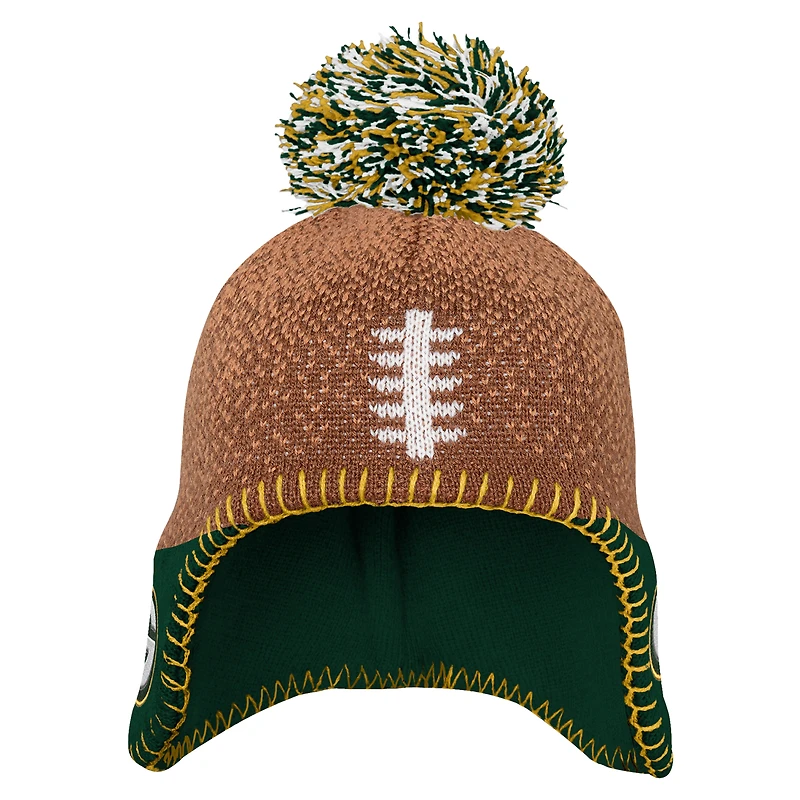 Bonnet tricoté marron pour bébé avec pompon pour footballeur des Green Bay Packers