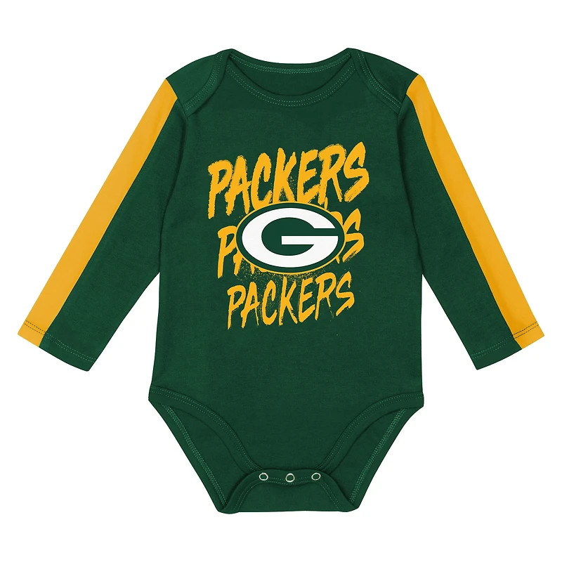 Infant Outerstuff Green/Gold Green Bay Packers Double Down Bodysuits and Pants 3-Piece Set