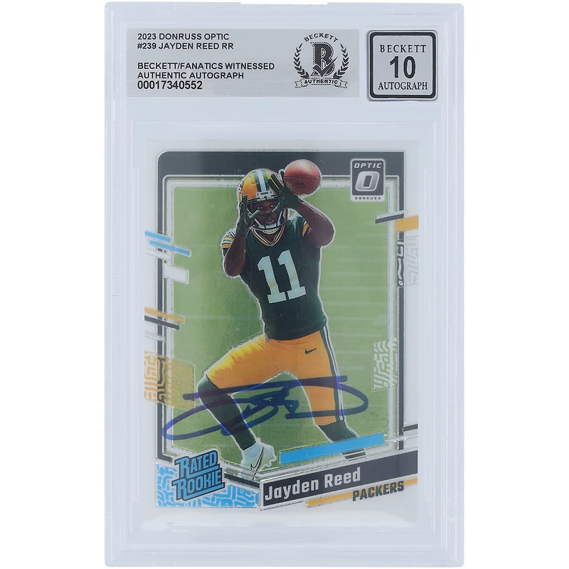 Jayden Reed Green Bay Packers Autographed 2023 Panini Donruss Optic Rated Rookie #239 Beckett Fanatics Witnessed Authenticated 10 Rookie Card 