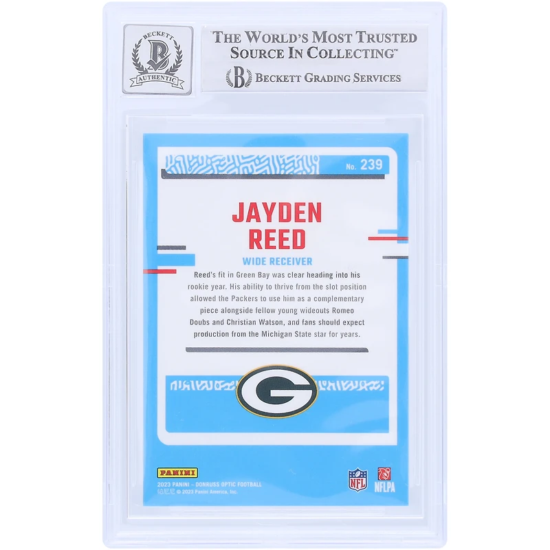 Jayden Reed Green Bay Packers Autographed 2023 Panini Donruss Optic Rated Rookie #239 Beckett Fanatics Witnessed Authenticated 9/10 Rookie Card