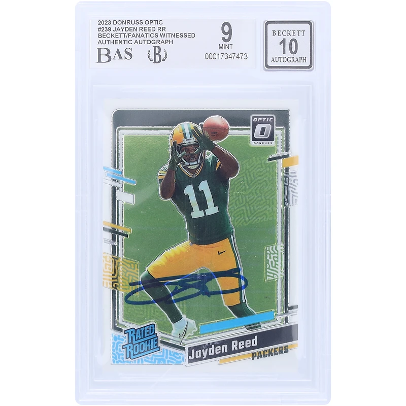 Jayden Reed Green Bay Packers Autographed 2023 Panini Donruss Optic Rated Rookie #239 Beckett Fanatics Witnessed Authenticated 9/10 Rookie Card