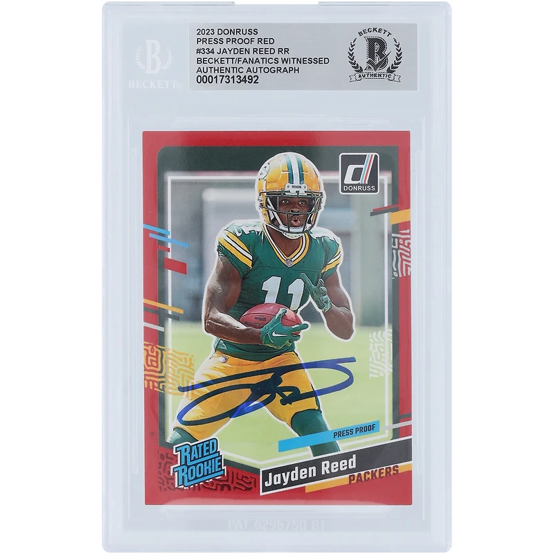 Jayden Reed Green Bay Packers Autographed 2023 Panini Donruss Press Proof Red #334 Beckett Fanatics Witnessed Authenticated Rookie Card 