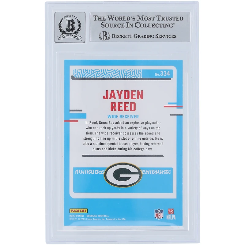Jayden Reed Green Bay Packers Autographed 2023 Panini Donruss Rated Rookie #334 Beckett Fanatics Witnessed Authenticated 10 Rookie Card
