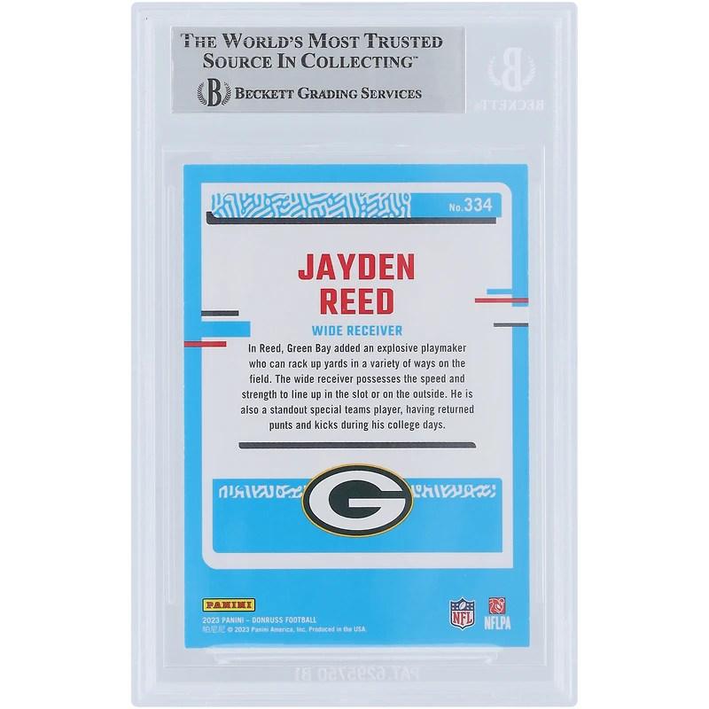 Jayden Reed Green Bay Packers Autographed 2023 Panini Donruss Rated Rookie #334 Beckett Fanatics Witnessed Authenticated Rookie Card