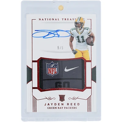 Jayden Reed Green Bay Packers Autographed 2023 Panini National Treasures Crossover Rookie Patch Autograph Laundry Tag Relic #CRPA-JRE #5/5 Rookie Card